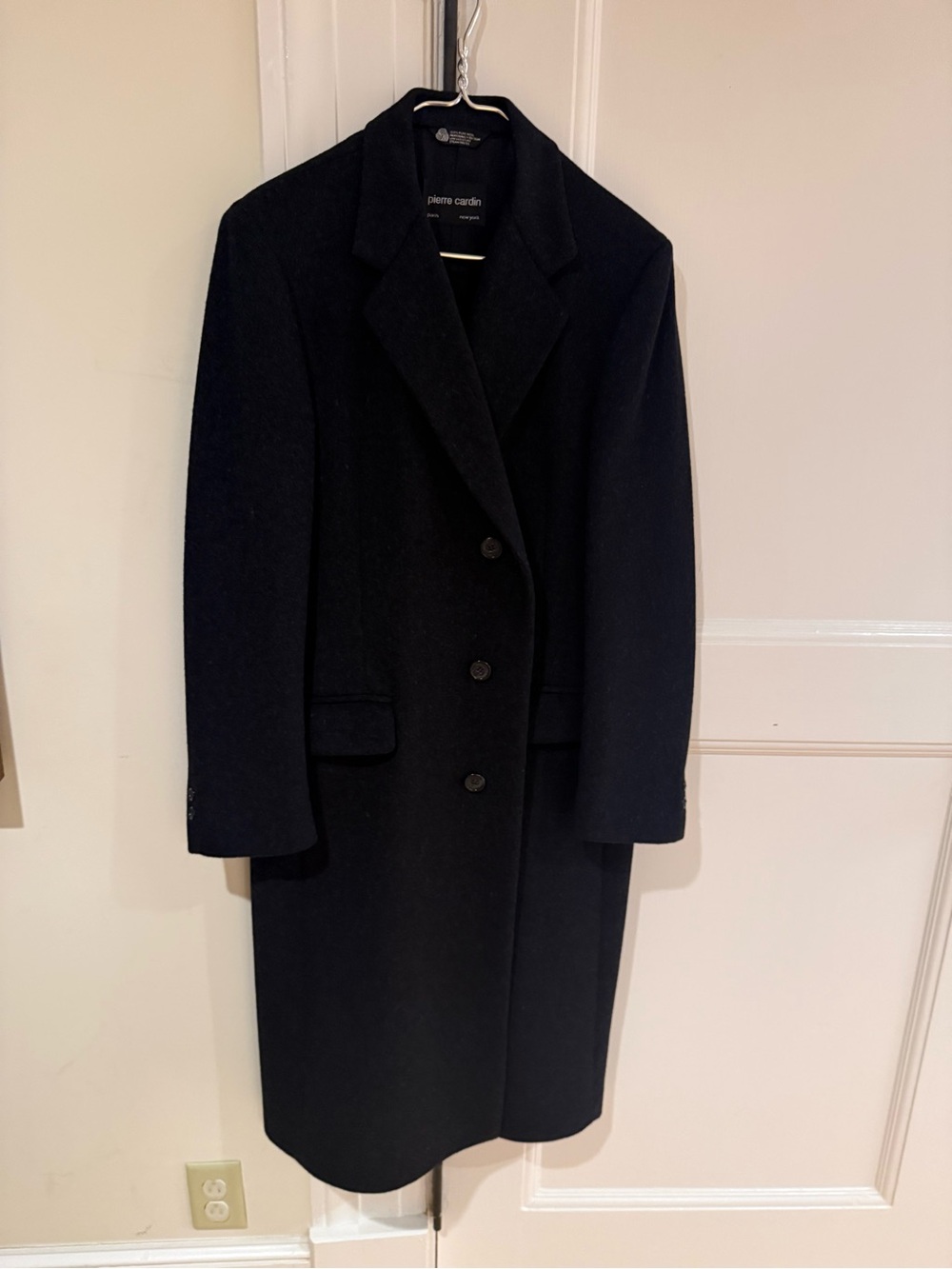 Pierre Cardin Black Long Wool Pea Coat
